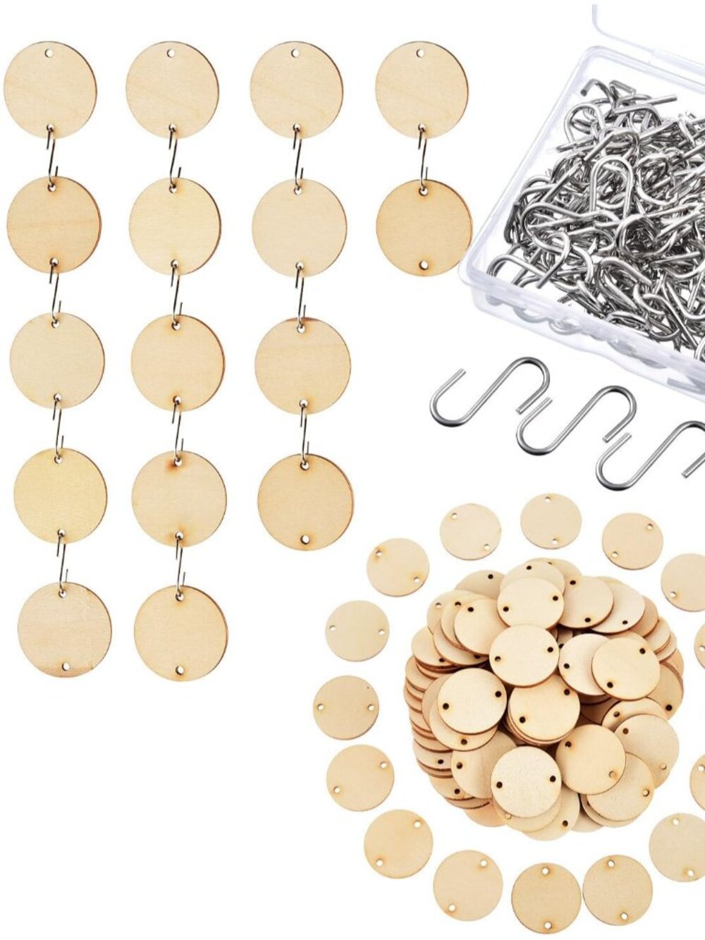 Round Wood Discs with 2 Holes and S Hooks for Birthday Chore Boards